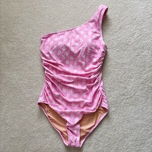 NWT J. Crew Womens Swimsuit One-Shoulder Rouched One Piece Pink Size Medium